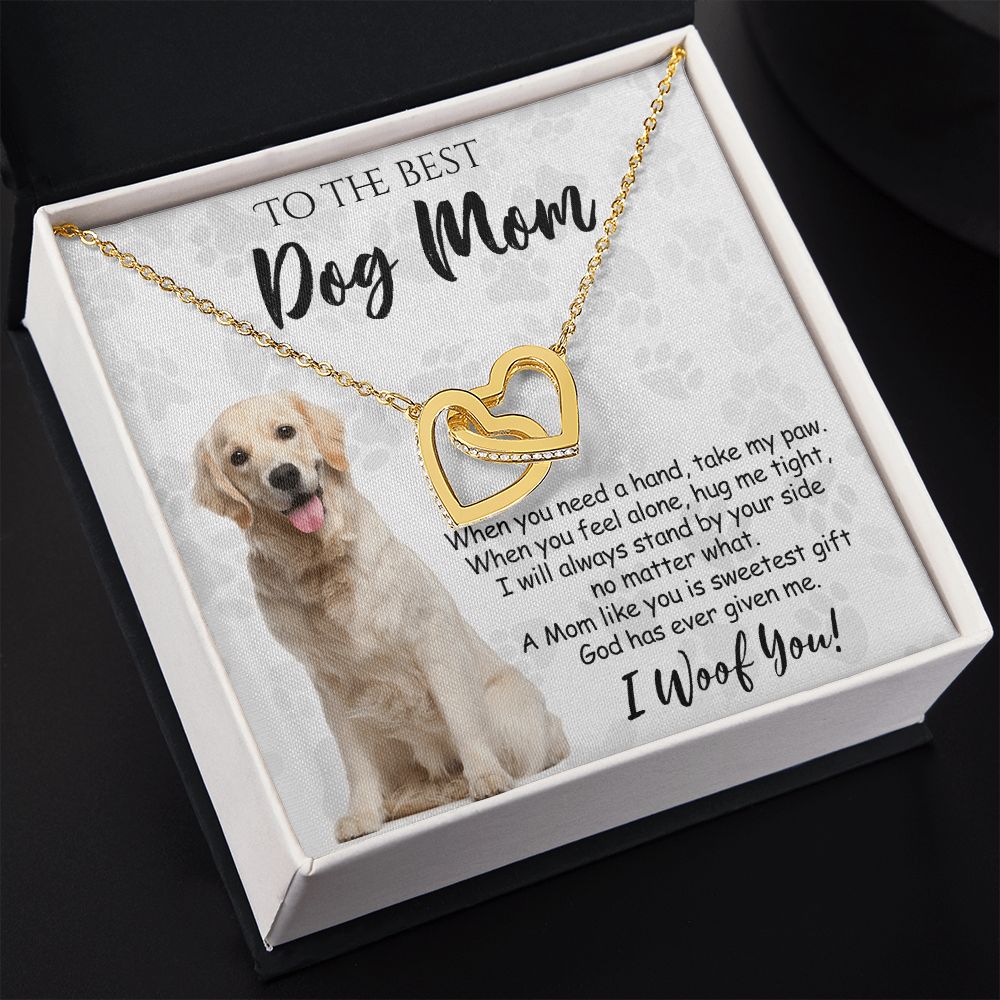 To The Best Golden Retriever Dog Mom Knot Necklace Mother's Day Gift , I Woof You Gift Card, Message Card Jewelry For Dog Lovers, Necklace For Mom Interlocking Hearts Necklace