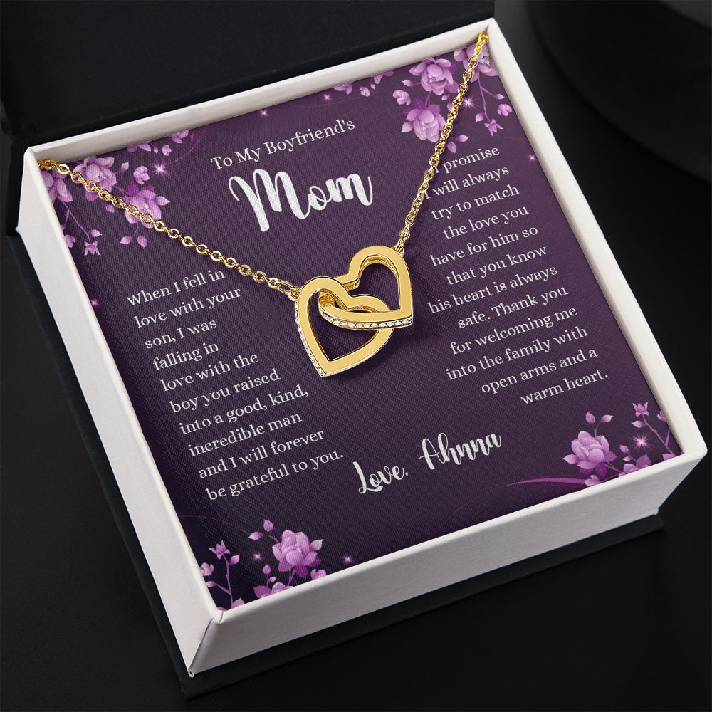 To My Boyfriends Mom Necklace with Message Card Jewelry Custom Card Necklace for Boyfriends Moms Birthday Gift For Boyfriend’s Mom, Mother’s Day Gift Jewelry for Boyfriends Mom Interlocking Hearts Necklace