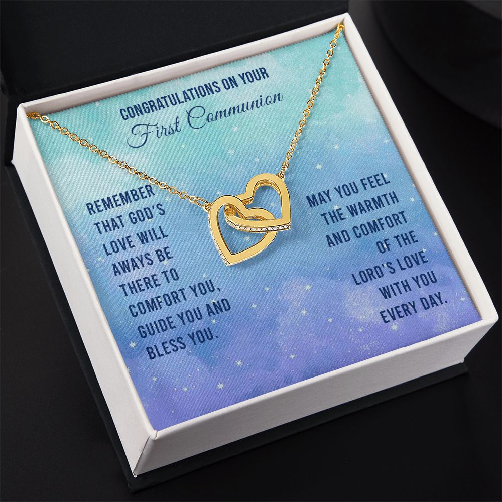 First Communion - Remember that God’s love will Interlocking Hearts Necklace