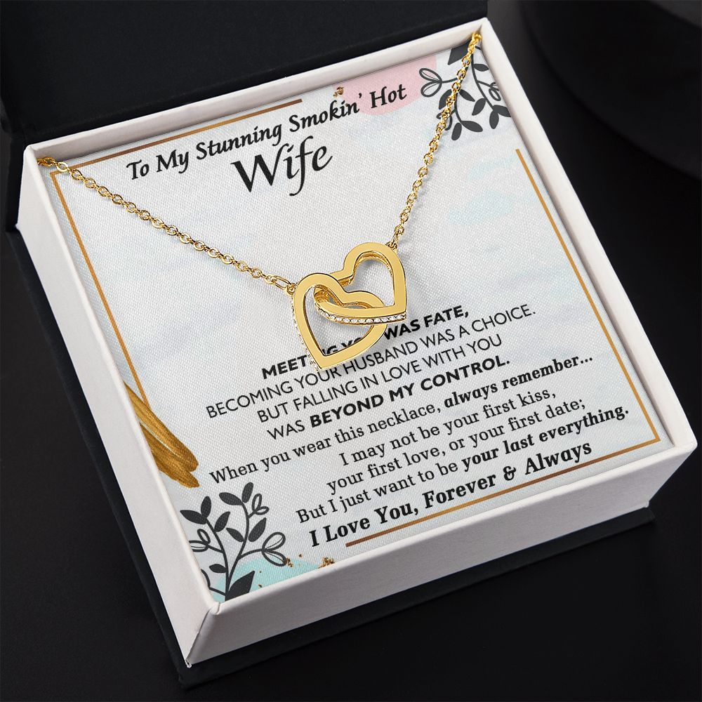 To My Smokin Hot Wife Necklace, Wedding Anniversary Jewelry For Women, Necklace For Wife from Husband, Gifts For Wife Birthday Gifts Necklace, Jewelry With Message Card In A Gift Box Interlocking Hearts Necklace