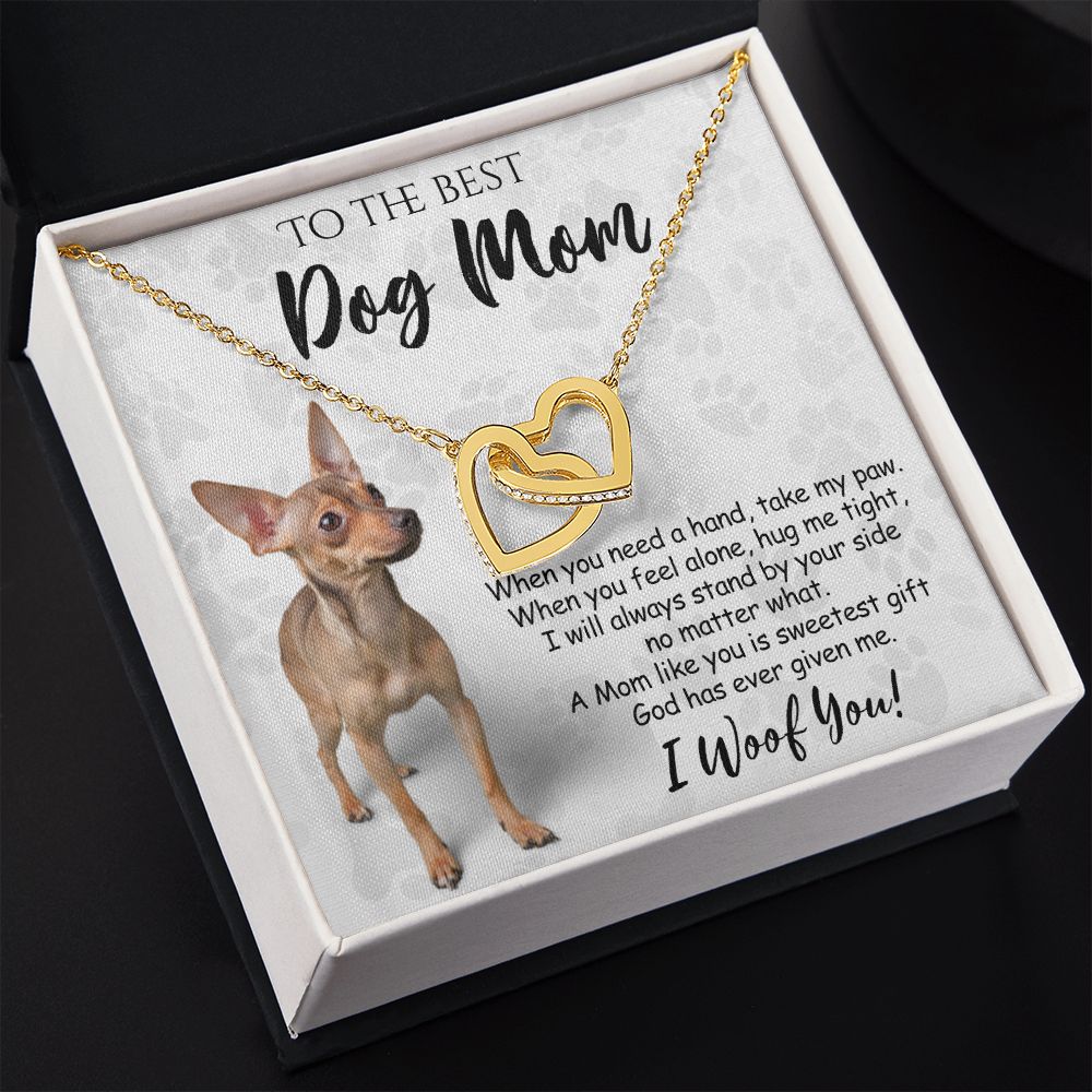To The Best Chihuahua Dog Mom Knot Necklace Mother's Day Gift , I Woof You Quote Gift Card, Message Card Jewelry For Dog Lovers, Necklace For Mom Interlocking Hearts Necklace