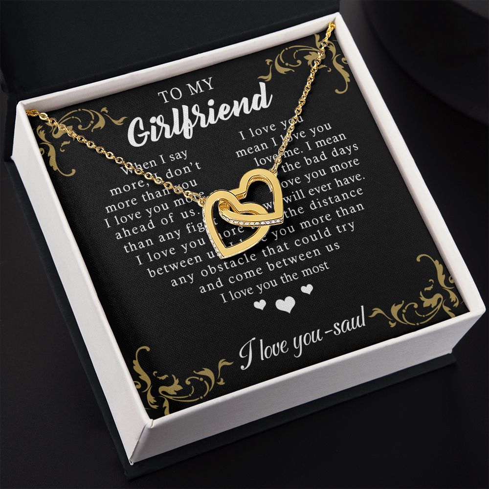 To My Girlfriend Necklace from Boyfriend, Personalized Necklace for Women, Luxury Necklace for Girlfriend, Wedding Anniversary Present For Her, Girlfriend Gift Jewelry Christmas Birthday Gift Interlocking Hearts Necklace