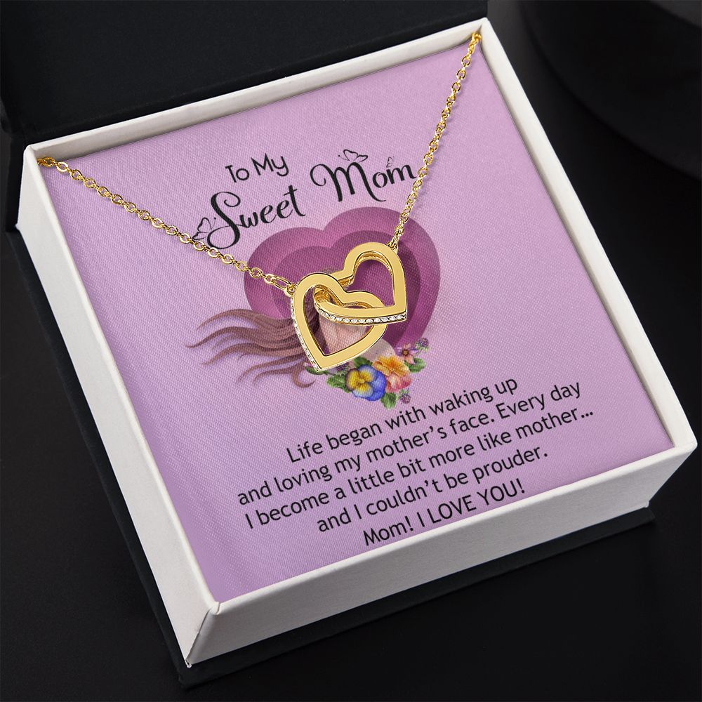 To My Sweet Mom, Sweet Mom Necklace Pendant, Mothers Day Gifts, Gift For Sweet Mom, New Mom Gifts Interlocking Hearts Necklace