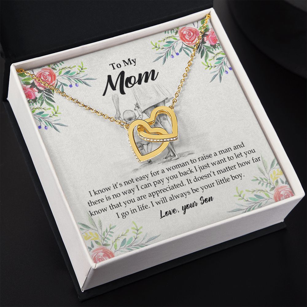 To My Mom Necklace Pendant Gift From Son And Happy Mother's Day Gift For Mom Birthday, Anniversary Your Little Boy Interlocking Hearts Necklace