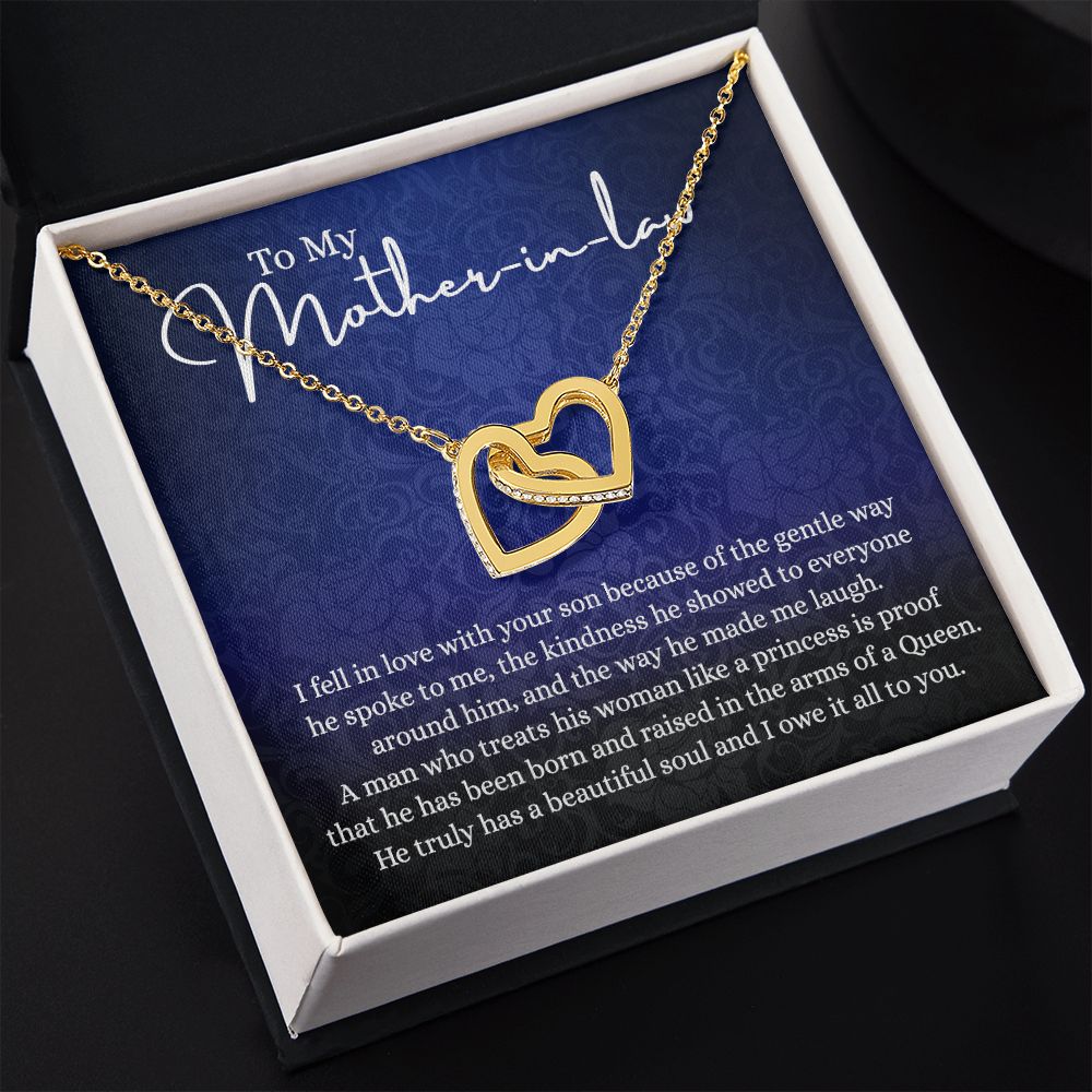 To My Mother in Law Necklace, Mother in Law Jewelry Box, Gift Card, Necklace for Mother in Law Jewelry Gift to My Mother-in-law on Wedding Day Mother's day gift for Mother in Law Interlocking Hearts Necklace