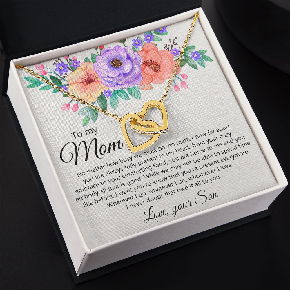 To my Mom Love Your Son Necklace, Meaningful Gift for Mom Necklace Jewelry for Women, Gift for Mom from Son, Son to Mom Jewelry Box, Mom Gift on Mother's Day Birthday Holiday Present Interlocking Hearts Necklace