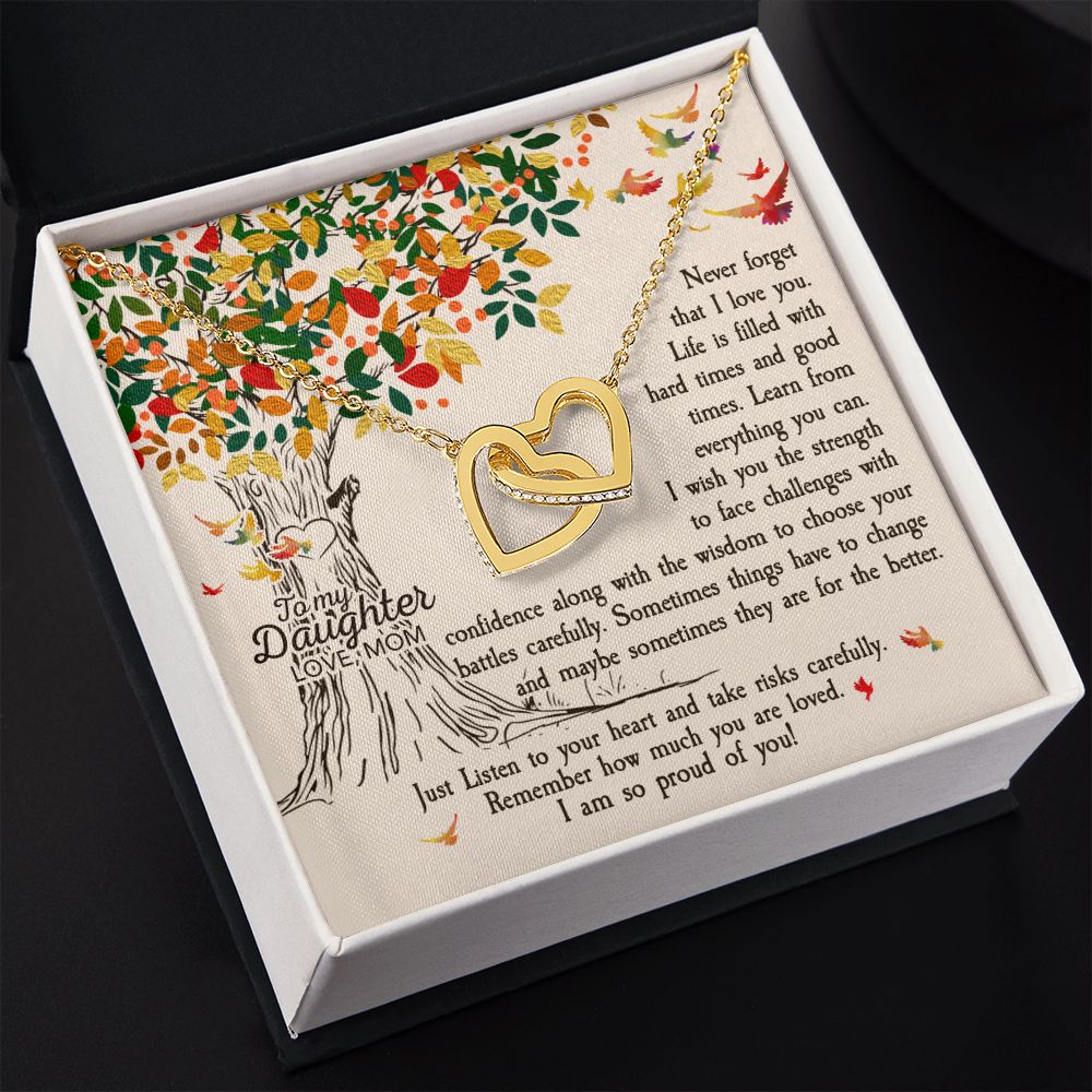 To My Daughter Necklace Pendant Gift From Mom Tree Revised I Am So Proud Of You With Message Card Gift Box Gift For To Daughter, Daughter In Law On Birthday Anniversary Interlocking Hearts Necklace