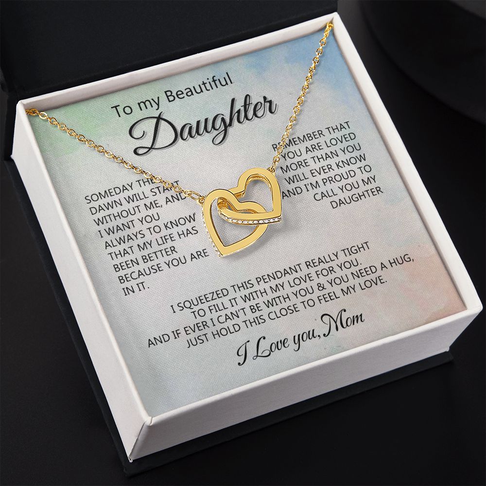 Jewelry Pendant Present for Daughter, To My Daughter Gift Necklace from Mom, Mother Daughter Gift Ideas, Birthday Christmas Gift Graduation Gifts for Daughters, Mother and Daughter Necklace 14 Interlocking Hearts Necklace
