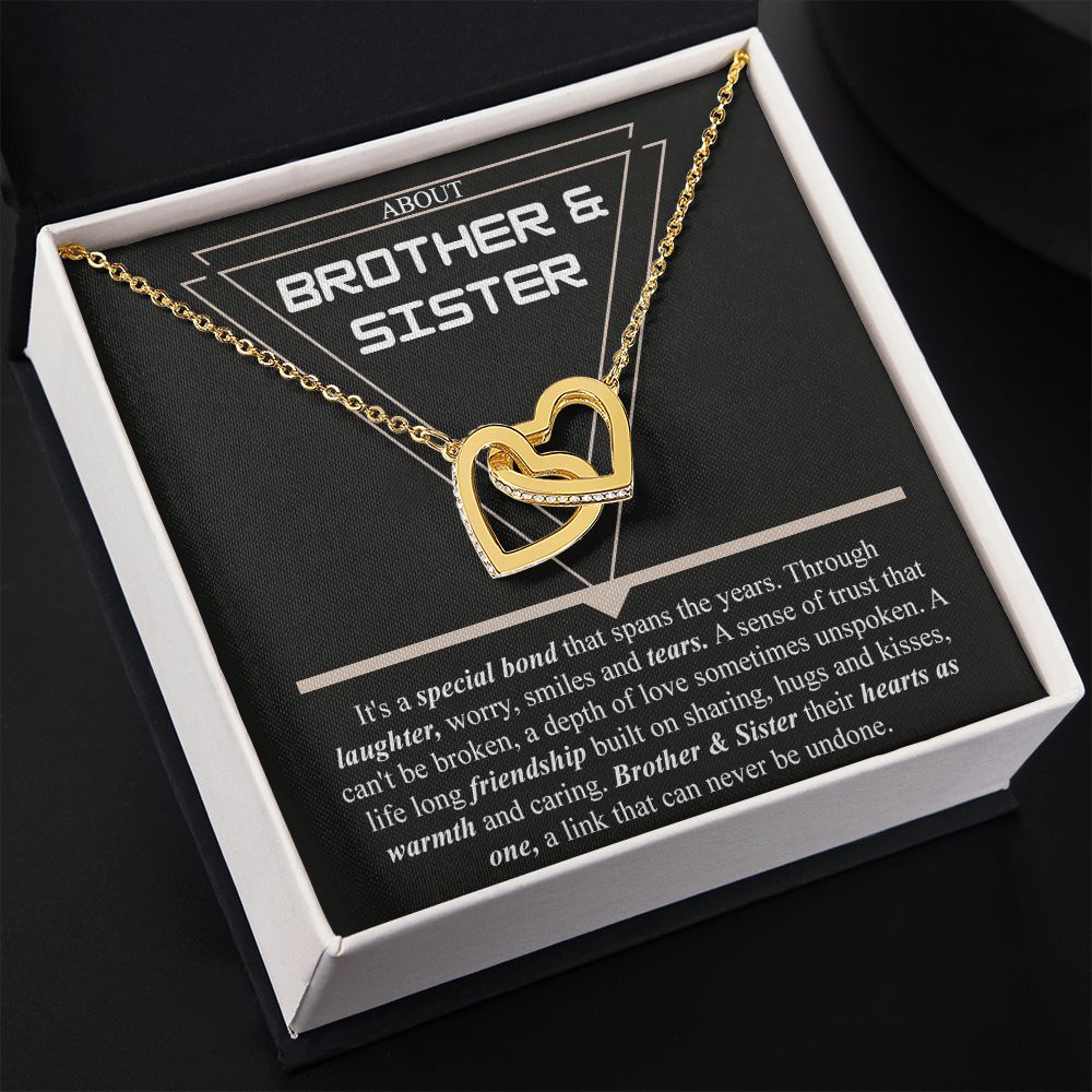Brother & Sister Gift Necklace Cuban Link Chain Necklace Gift From Sister to Bro Interlocking Hearts Necklace