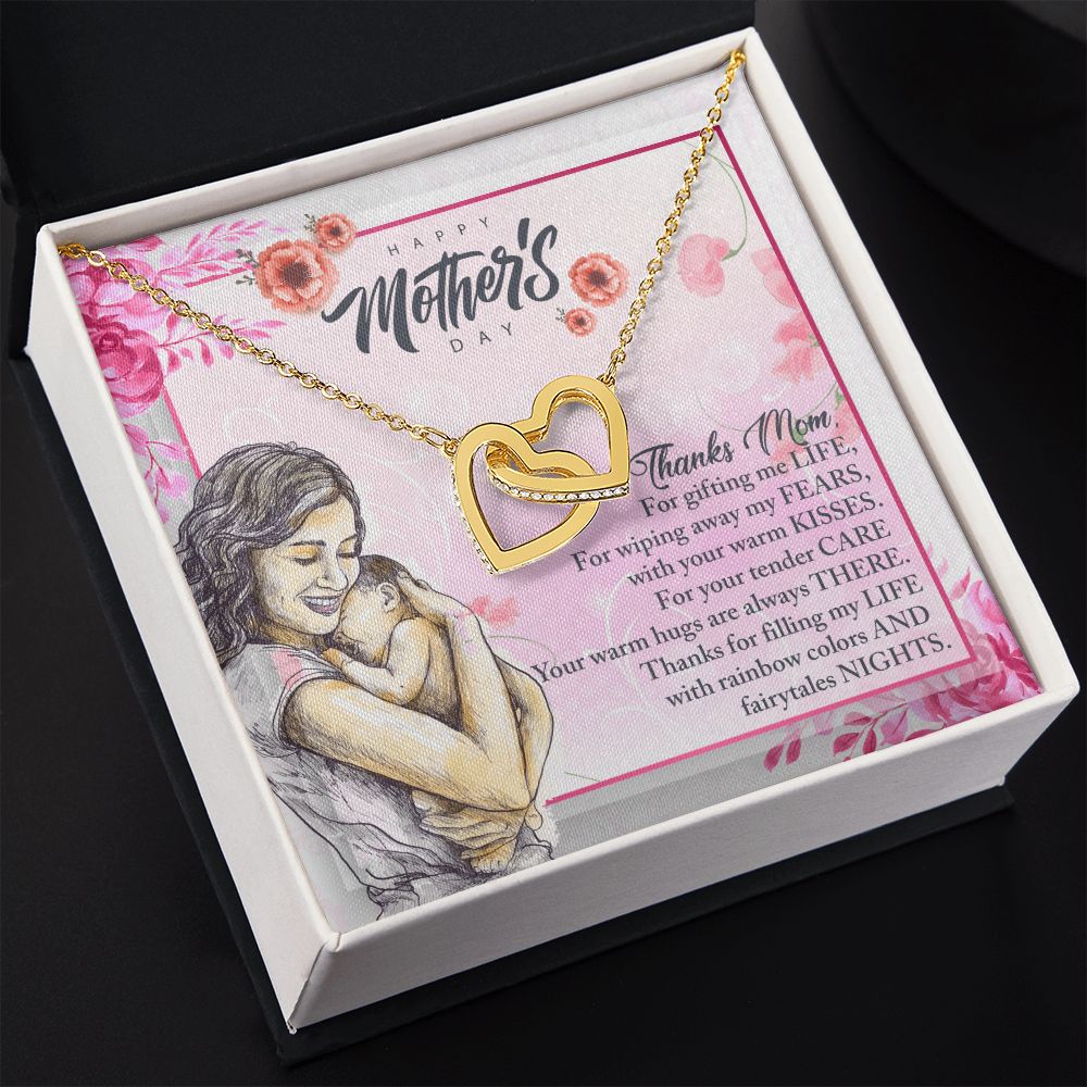 To My Mom, Mother Necklace Pendant Gift From Daughter Or Son Thanks Mom For Gifting Me Life With Message Card Gift For Mom Interlocking Hearts Necklace