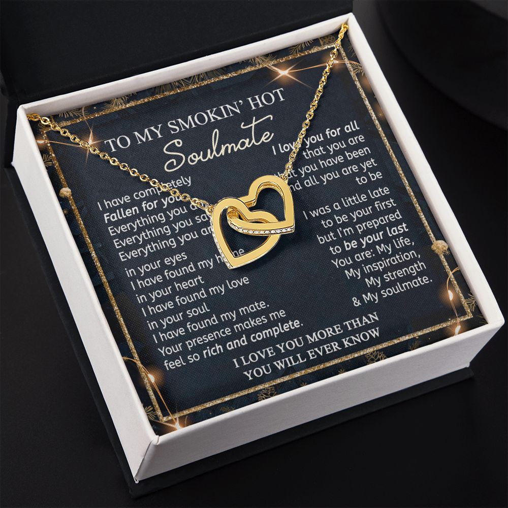To My Smokin Hot Soulmate Necklace - Wife Gifts From Husband To My Wife Necklace, Gift for Her Romantic, Girlfriend Gifts Necklace for Wife from Men Includes Message Card and Gift Box 14 Interlocking Hearts Necklace