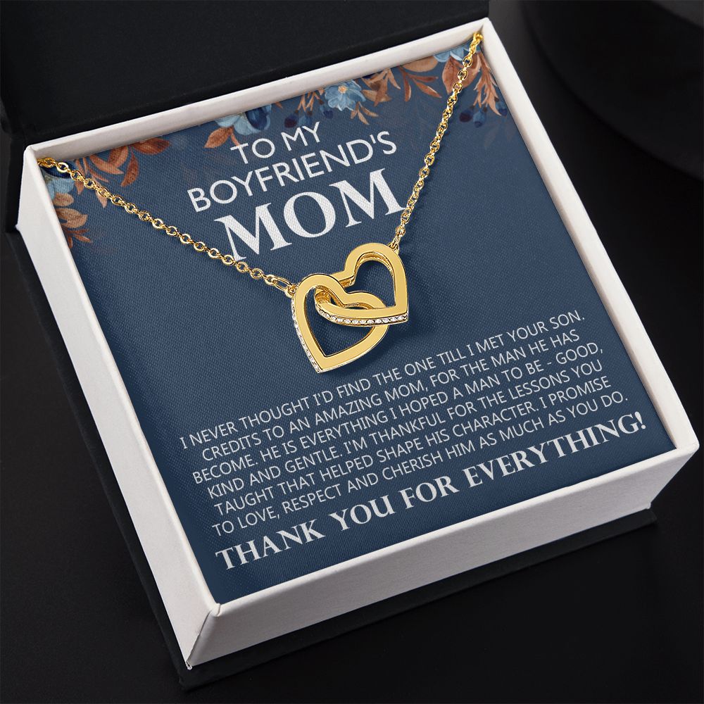 To My Boyfriend's Mom Gift Boyfriends Mom Necklace Future Mother in Law Jewelry Christmas Mothers Day Gift with Message Card Box For My Boyfriend Mother Mom Mother's Day Necklace Interlocking Hearts Necklace
