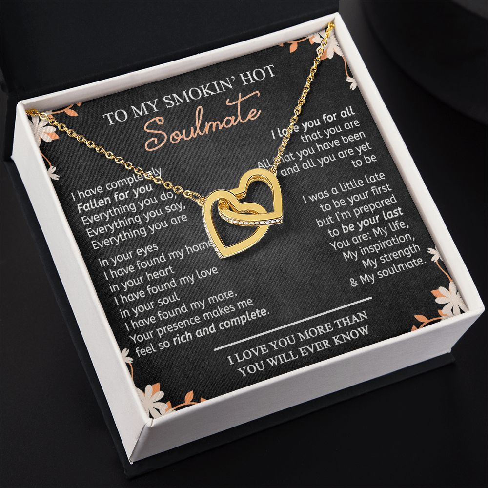 To My Smokin Hot Soulmate Necklace - Wife Gifts From Husband To My Wife Necklace, Gift for Her Romantic, Girlfriend Gifts Necklace for Wife from Men Includes Message Card and Gift Box 10 Interlocking Hearts Necklace
