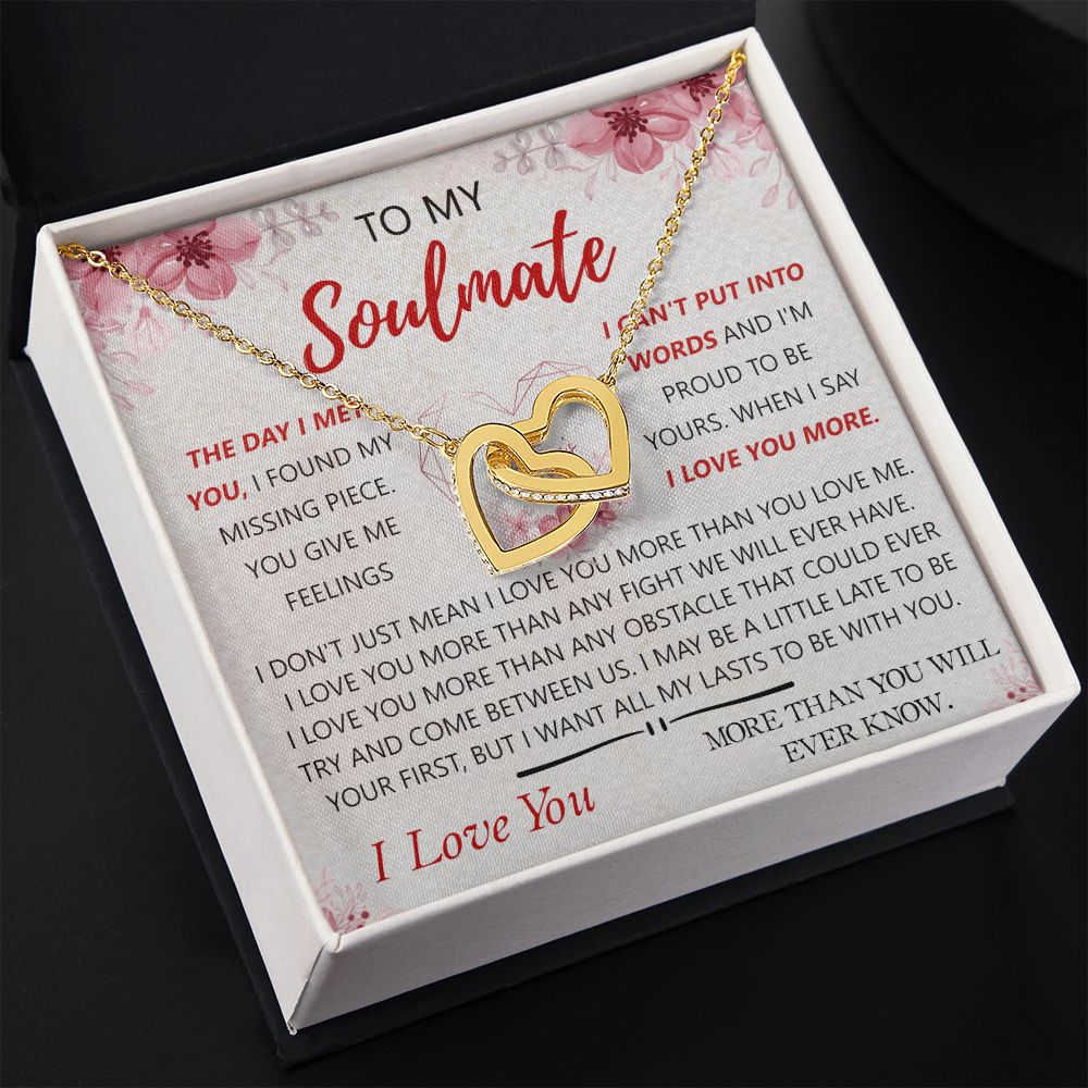 To My Soulmate Necklace for Women Birthday Christmas Jewelry Gifts For My Wife with Message Card Box Personalized Gift Present Pendant for Future Wife Soulmate Girlfriend Love 23 Interlocking Hearts Necklace