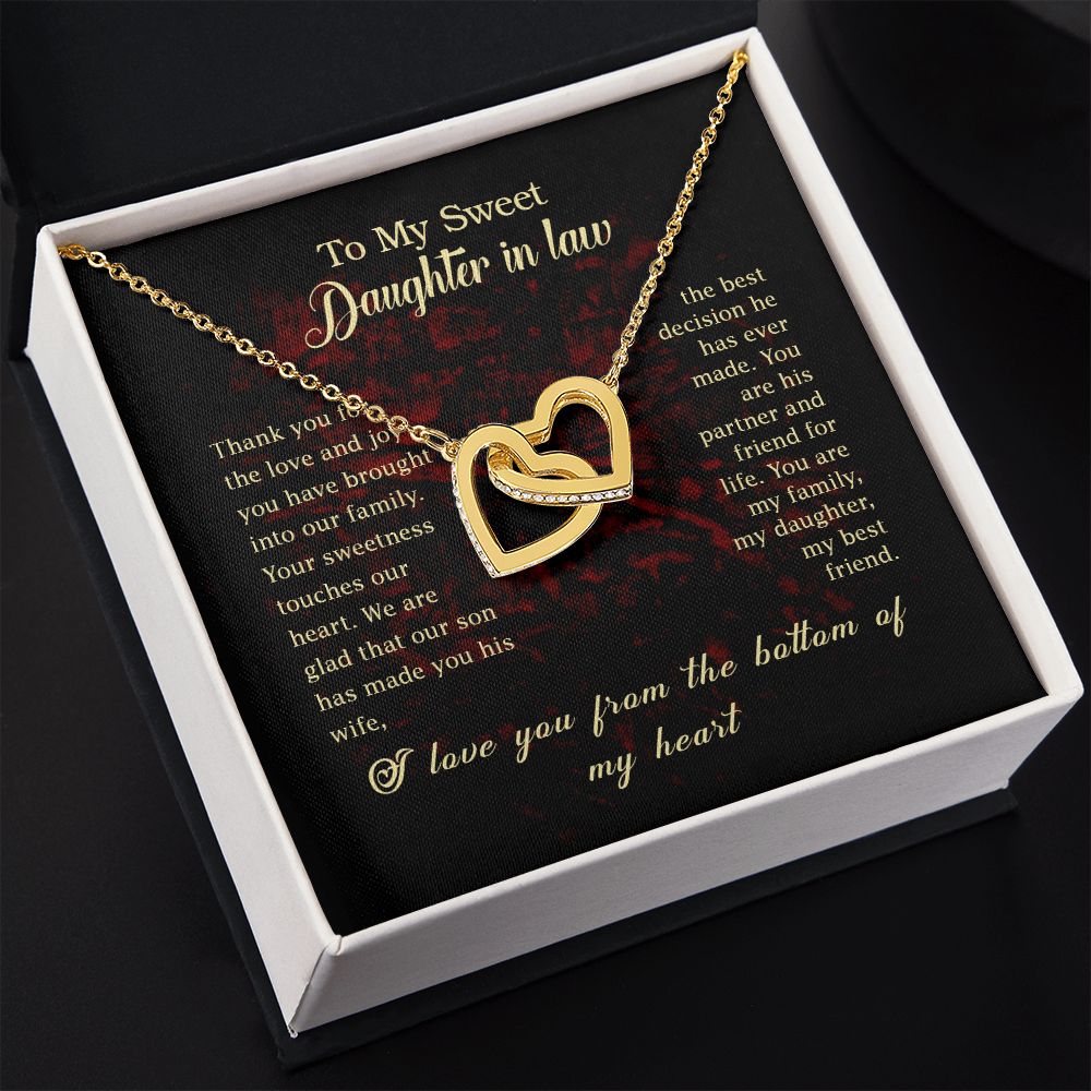 To my Daughter In Law Necklace Pendant Thank You For The Love And Joy With Message Card Gift Box Gift For To Daughter, Daughter In Law On Birthday Anniversary Gift Interlocking Hearts Necklace