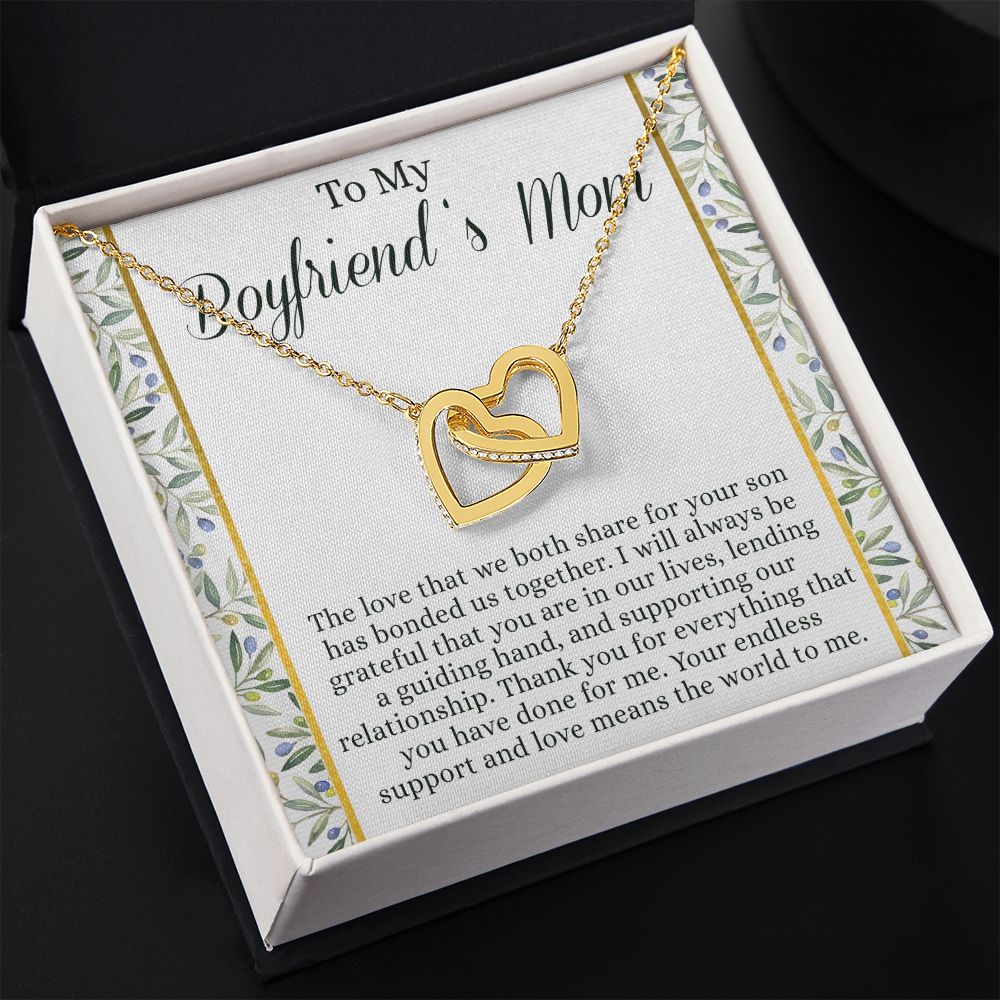 To My Boyfriend's Mom Necklace with Message Card Box, Boyfriends Mom Gift Necklace for Boyfriends Mom Mother Gift for Boyfriend's Mom, Boyfriend's Mom Gift, To My Boyfriends Mom Gift Interlocking Hearts Necklace