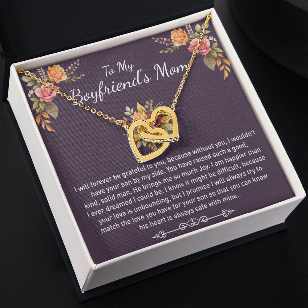 To My Boyfriends Mom Necklace Jewelry Gifts For Boyfriends Mom Mothers Day Gifts For Boyfriend'S Mom, To My Boyfriends Mom Gifts On Birthday Christmas Thanksgiving Retirement Interlocking Hearts Necklace