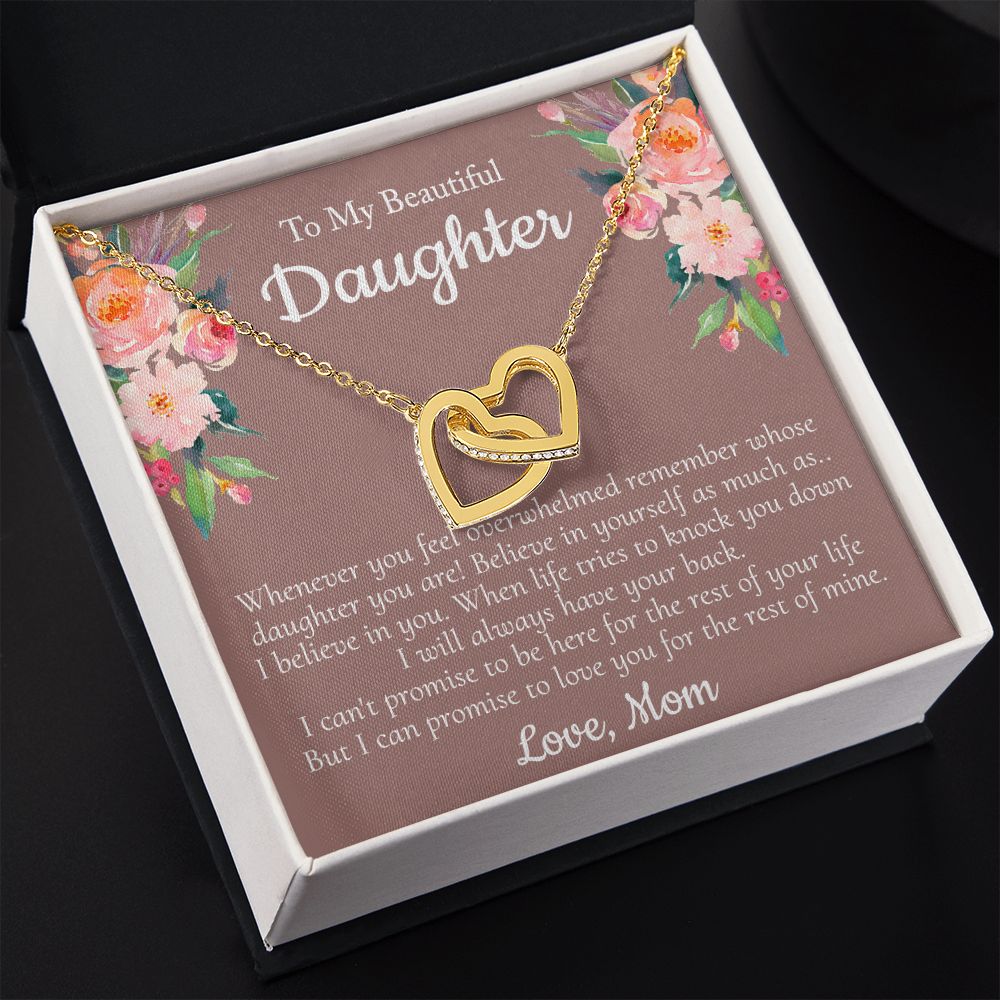 To My Beautiful Daughter Necklace With Thoughtful Card Box Gift Necklace for Daughter from Mom Daughter Gifts for Daughters Jewelry for Girls Her Mother Daughter Necklace Interlocking Hearts Necklace