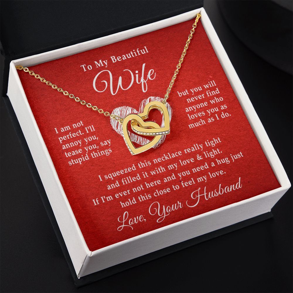 To My Beautiful Wife Necklace, Wedding Anniversary Jewelry For Women, Necklace For Wife from Husband, Gifts For Wife Birthday Gifts Necklace, Jewelry With Message Card In A Gift Box Interlocking Hearts Necklace