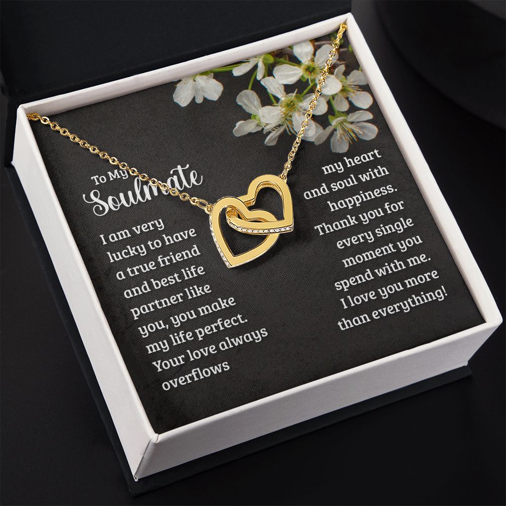 To My Soulmate Necklace for Women Birthday Christmas Jewelry Gifts For My Wife with Message Card Box Personalized Gift Present Pendant for Future Wife Soulmate Girlfriend Love 18 Interlocking Hearts Necklace