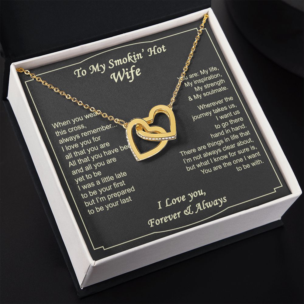 To My Smokin Hot Wife Necklace, Wedding Anniversary Jewelry For Women, Necklace For Wife from Husband, Gifts For Wife Birthday Gifts Necklace, Jewelry With Message Card In A Gift Box2 Interlocking Hearts Necklace