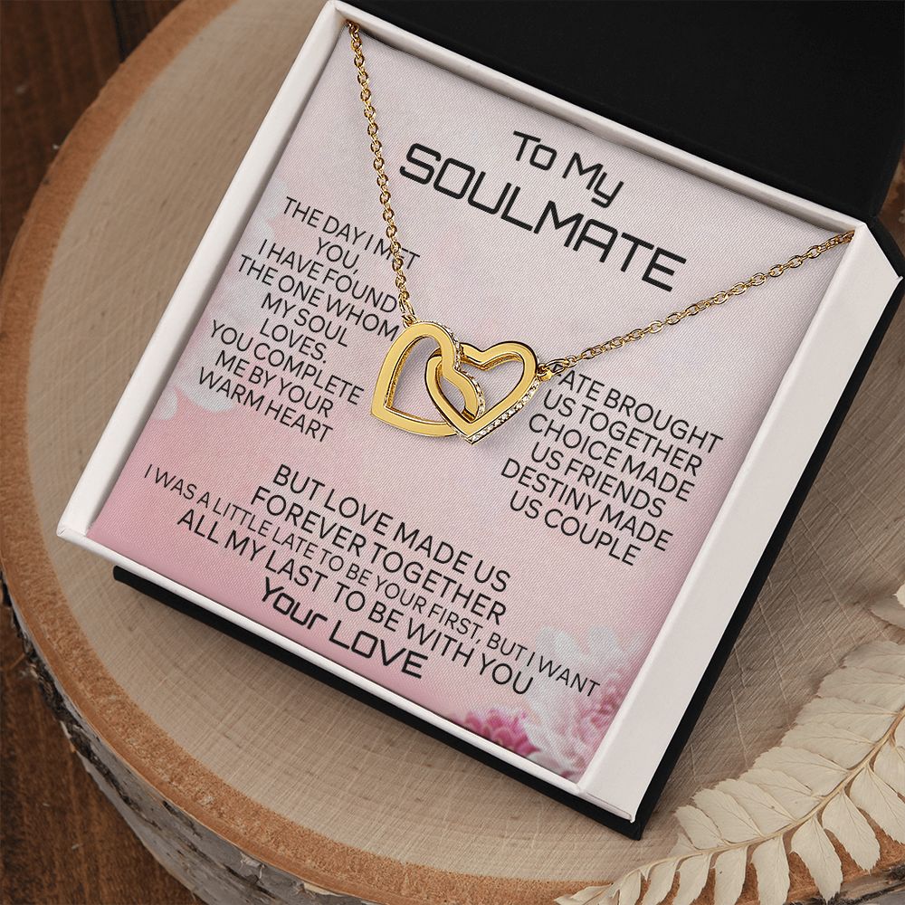 To My Soulmate Necklace for Women Birthday Christmas Jewelry Gifts For My Wife with Message Card Box Personalized Gift Present Pendant for Future Wife Soulmate Girlfriend Love 2 Interlocking Hearts Necklace