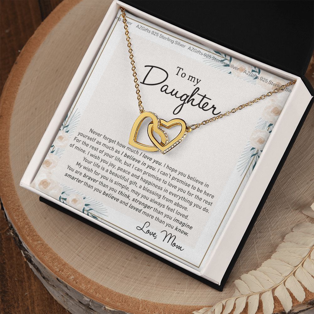 To my Beautiful Daughter Necklace With Thoughtful Card Box Gifts for Daughter from Mom Mother Daughter Gifts Jewelry for Daughter Present for Birthday Anniversary Christmas Interlocking Hearts Necklace