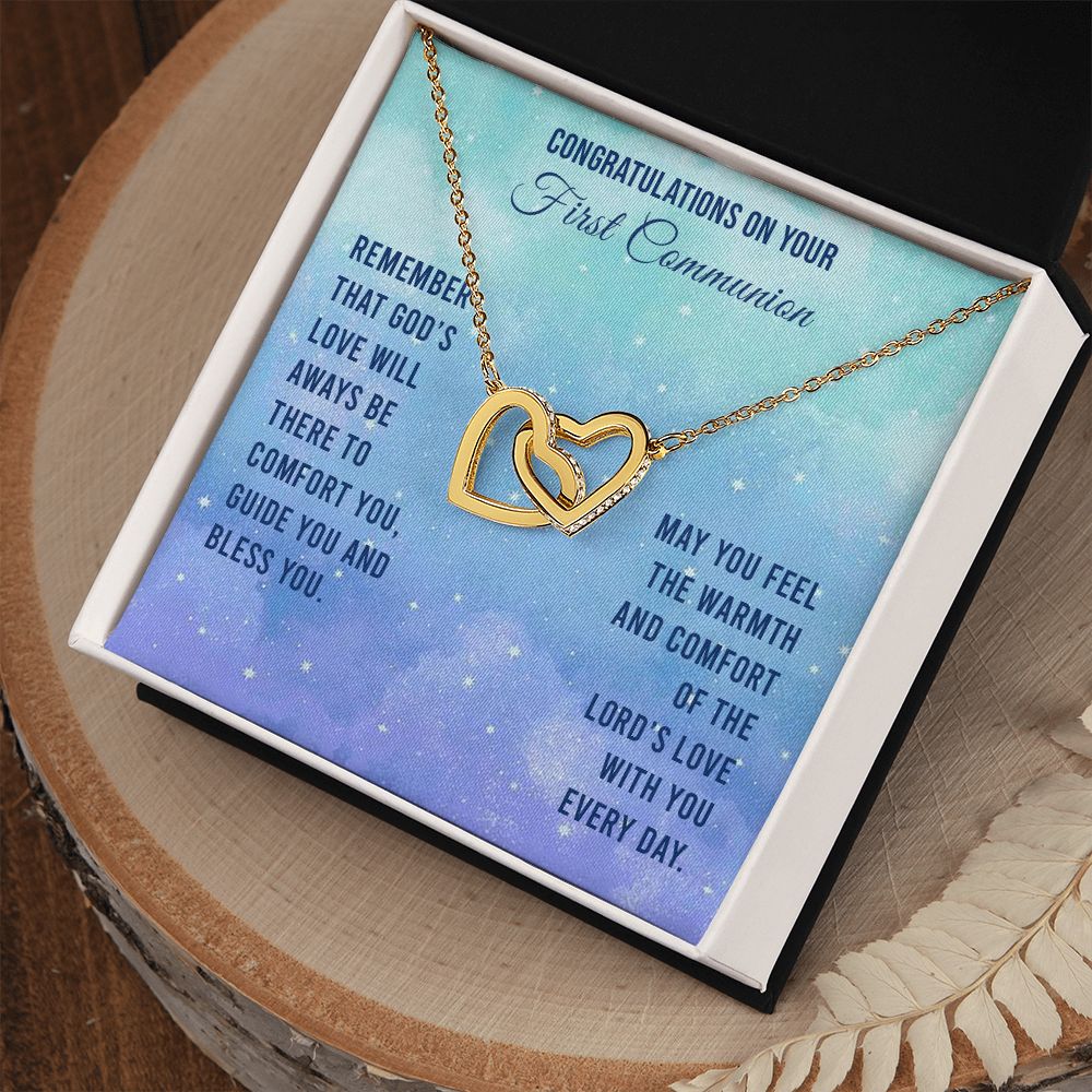 First Communion - Remember that God’s love will Interlocking Hearts Necklace
