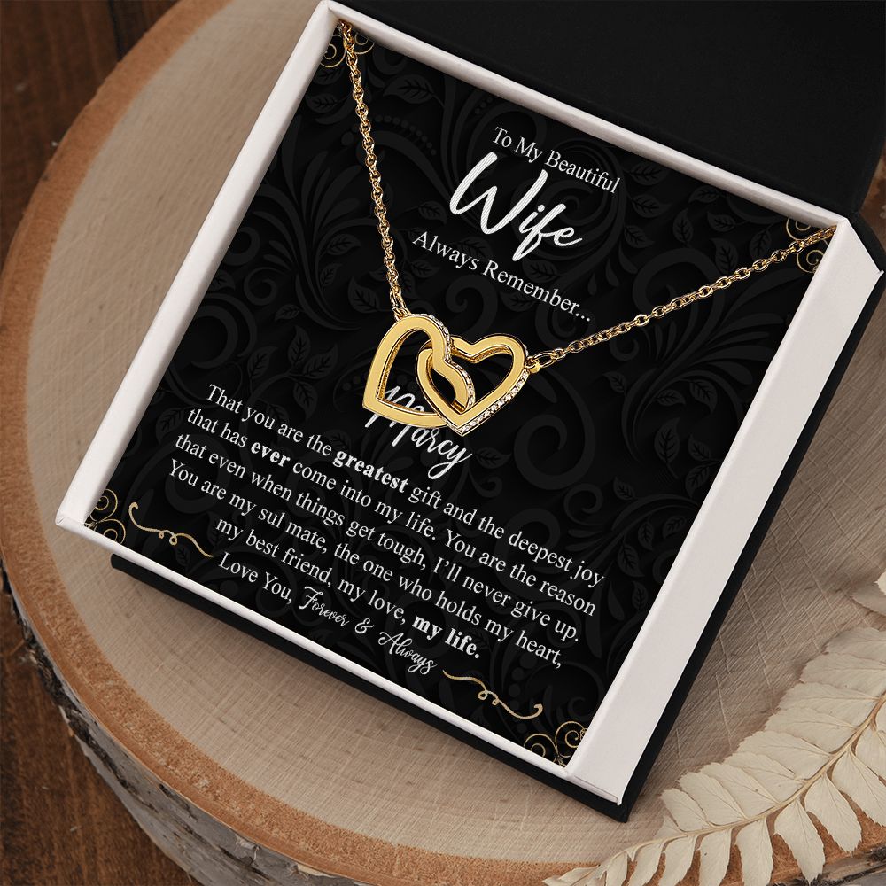 Wife Necklace Gift From Husband To My Beautiful Wife Interlocking Heart Pendant Valentines Day Anniversary Jewelry with Message Card and Gift Box Gift for Wife Necklace Gift Set for Wife