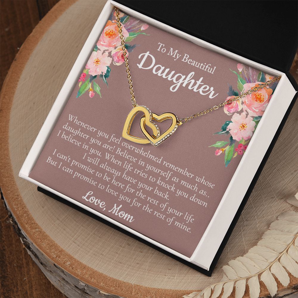 To My Beautiful Daughter Necklace With Thoughtful Card Box Gift Necklace for Daughter from Mom Daughter Gifts for Daughters Jewelry for Girls Her Mother Daughter Necklace Interlocking Hearts Necklace