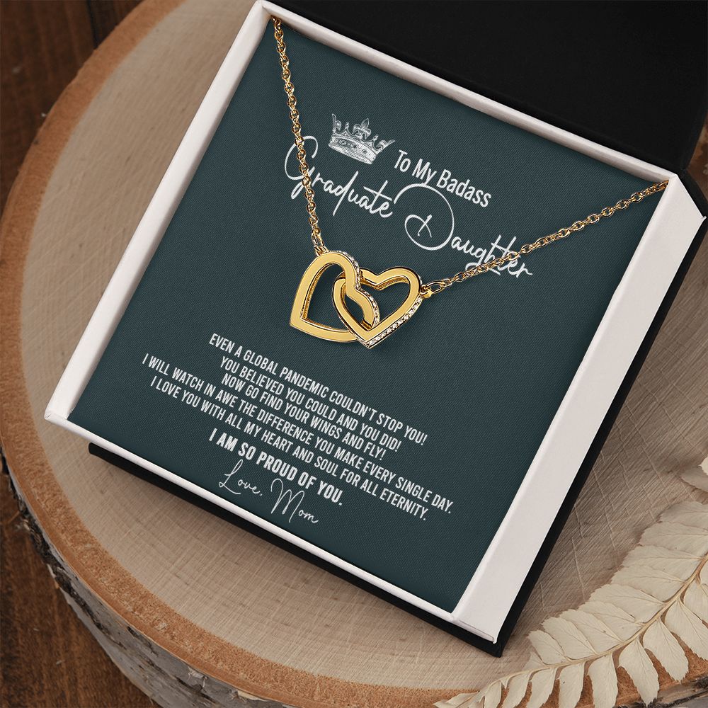 Badass Graduation Daughter Gift From Mom, Graduation Gift, Necklace Congrats Graduation Pendants Gift For Daughter, Daughter In law, Daughter Necklace From Mom Interlocking Hearts Necklace