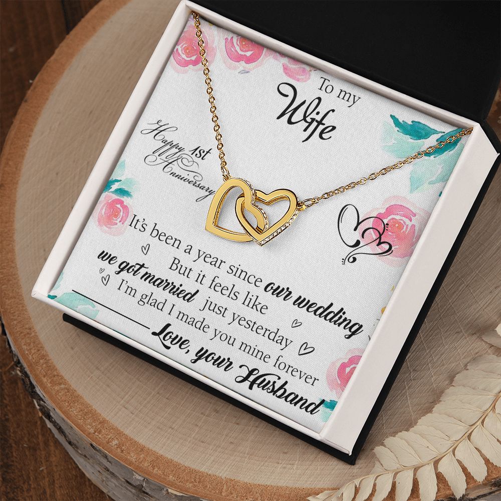 To My Wife Necklace, Wedding Anniversary Jewelry For Women, Necklace For Wife from Husband, Gift For Wife Birthday Gifts From Husband Necklace, Jewelry With Message Card In A Gift Box2 Interlocking Hearts Necklace