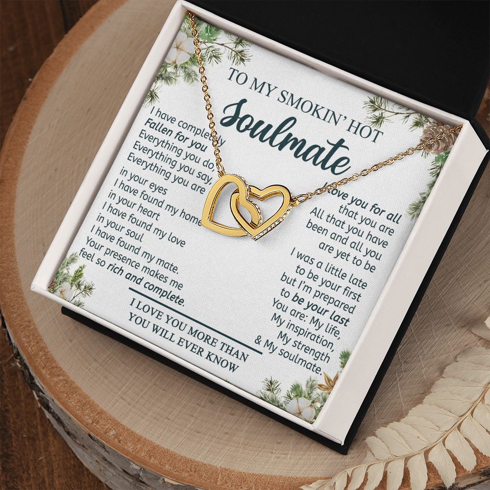 To My Smokin Hot Soulmate Necklace - Wife Gifts From Husband To My Wife Necklace, Gift for Her Romantic, Girlfriend Gifts Necklace for Wife from Men Includes Message Card and Gift Box 11 Interlocking Hearts Necklace