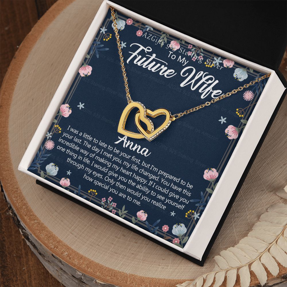 To My Future Wife Necklace With Box Card Gift for Soulmate Pendant Jewelry Birthday Gift For Her From Boyfriend One Year Anniversary For Girlfriend Fiance Jewelry Interlocking Hearts Necklace