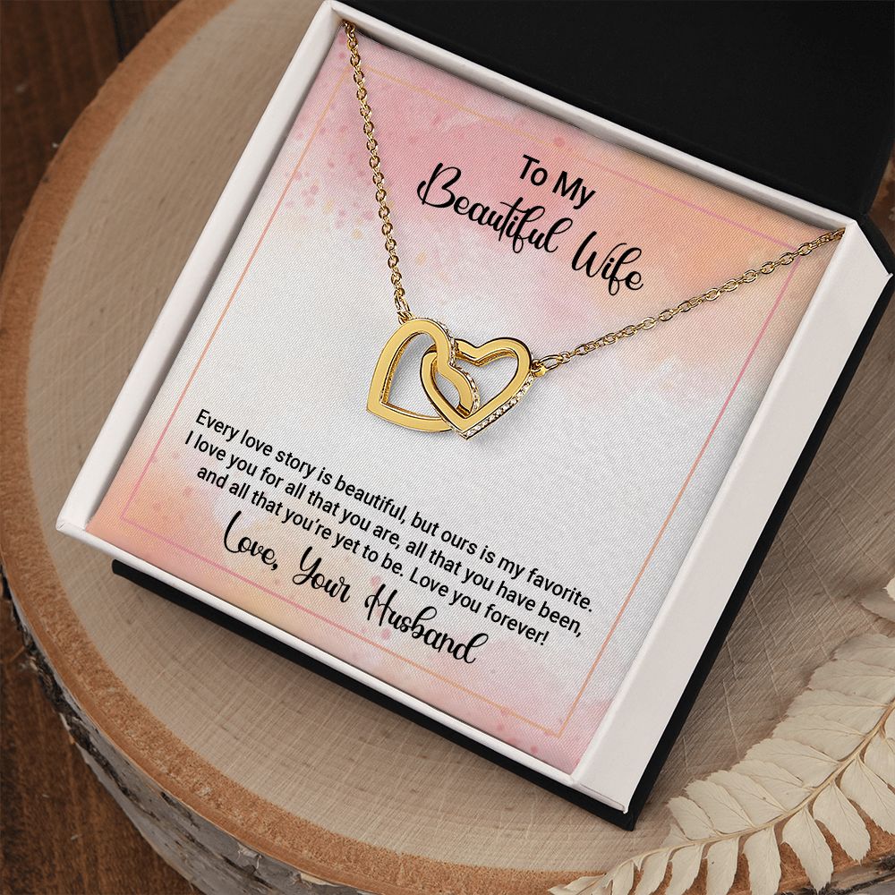 Gifts Necklace For Wife From Husband To My Beautiful Wife Necklace Interlocking Heart Pendant Necklace from Husband  On Valentines Day Anniversary with Message Card and Gift Box