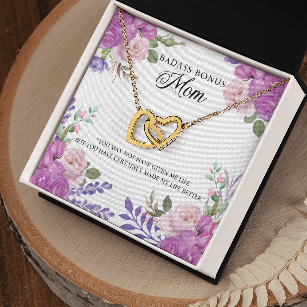 To My Badass Bonus Mom Necklace Pendant Gift From Daughter Or Son Necklace For To Mommy, Mother, Mother In Law Gift On Birthday, Anniversary Holiday Gift 30821 Interlocking Hearts Necklace