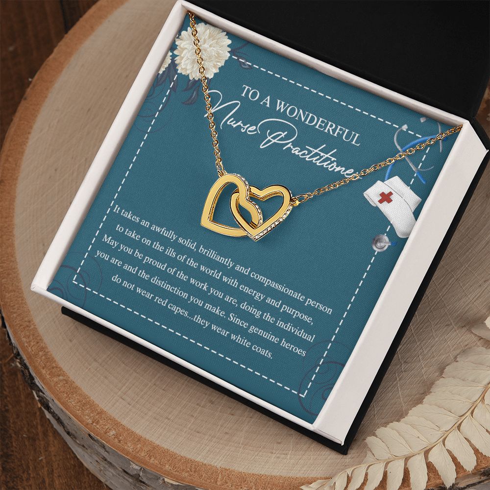 To My Nurse Practitioner Necklace with Box Message Card, Gift For Nurse Jewelry Congrats Graduation Pendants Gift For Daughter, Granddaughter, Niece, Sister Interlocking Hearts Necklace