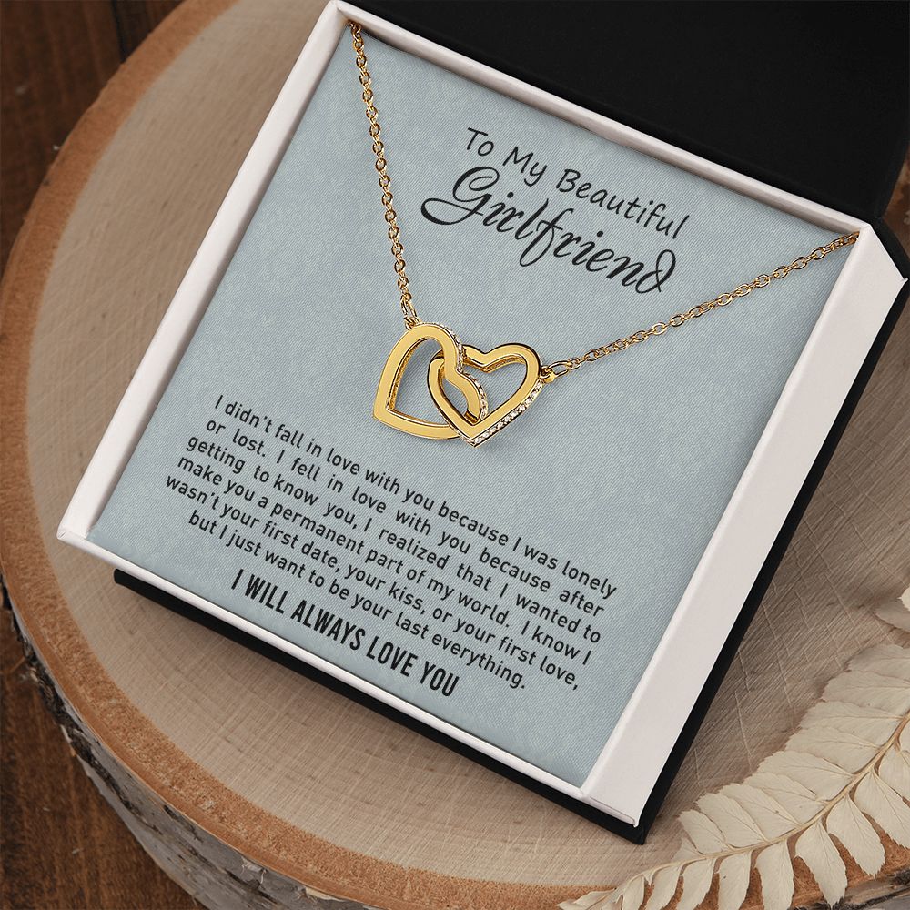 To My Girlfriend Necklace from Boyfriend, Personalized Necklace for Women, Luxury Necklace for Girlfriend, Wedding Anniversary Present For Her, Girlfriend Gift Jewelry Christmas Birthday Gift2 Interlocking Hearts Necklace