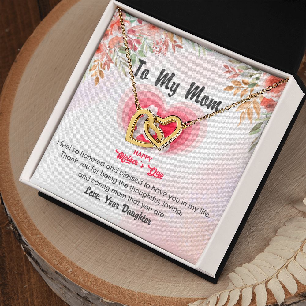 To My Mom Necklace Pendant Gift From Daughter And Happy Mother's Day Gift For Mom Birthday, Anniversary Thank You Interlocking Hearts Necklace