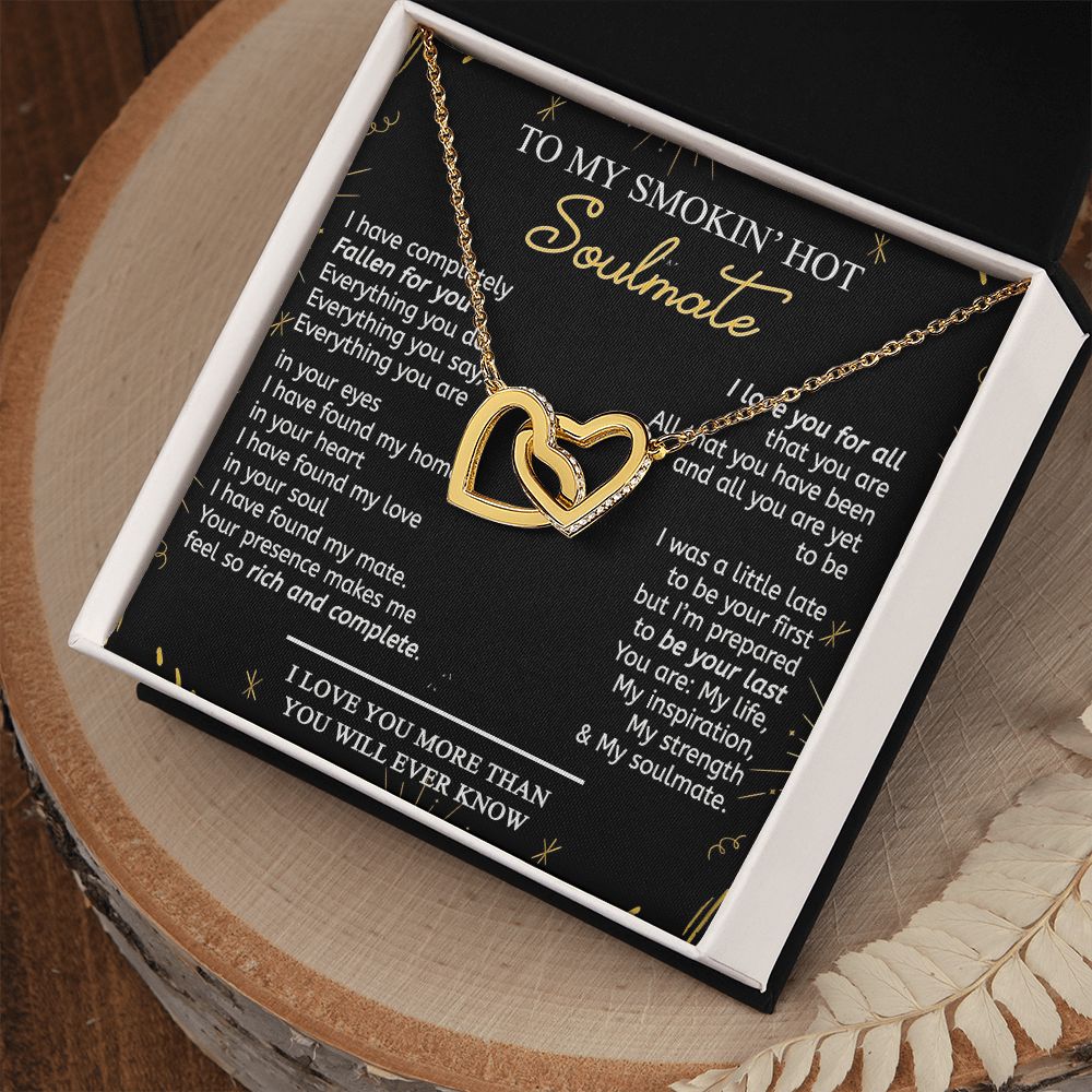 To My Smokin Hot Soulmate Necklace - Wife Gifts From Husband To My Wife Necklace, Gift for Her Romantic, Girlfriend Gifts Necklace for Wife from Men Includes Message Card and Gift Box 21 Interlocking Hearts Necklace