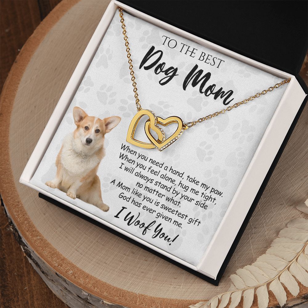 To The Best Corgi Dog Mom Knot Necklace Mother's Day Gift , I Woof You Quote Gift Card, Message Card Jewelry For Dog Lovers, Necklace For Mom Interlocking Hearts Necklace
