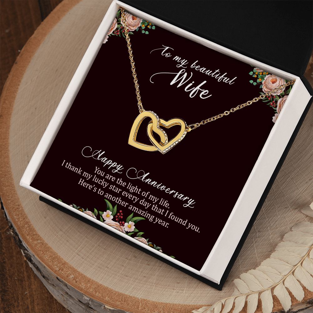 To My Wife Necklace Interlocking Heart Necklace Wife Gifts From Husband To My Wife Necklace, Gift for Her Romantic, Girlfriend Gifts Includes Message Card and Gift Box
