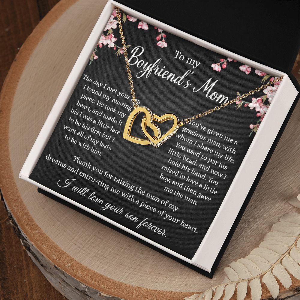 To My Boyfriends Mom Necklace - Jewelry Gifts For Boyfriends Mom, Mothers Day Gifts For Boyfriend'S Mom, To My Boyfriends Mom Gifts On Birthday,Mothers Day Thanksgiving, Valentines Interlocking Hearts Necklace