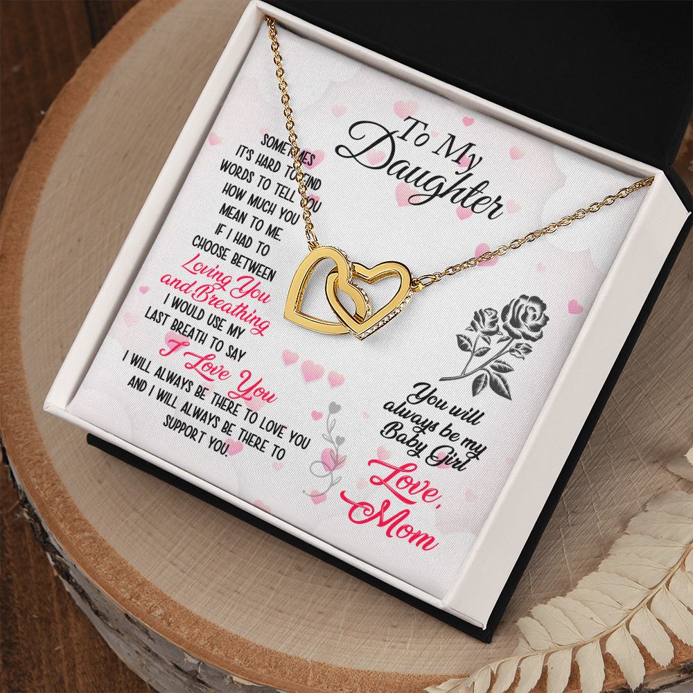 To My Daughter Necklace Pendant Gift From Mom Necklace Loving You And Breathing With Message Card Gift Box Gift For To Daughter, Daughter In Law On Birthday Anniversary Interlocking Hearts Necklace