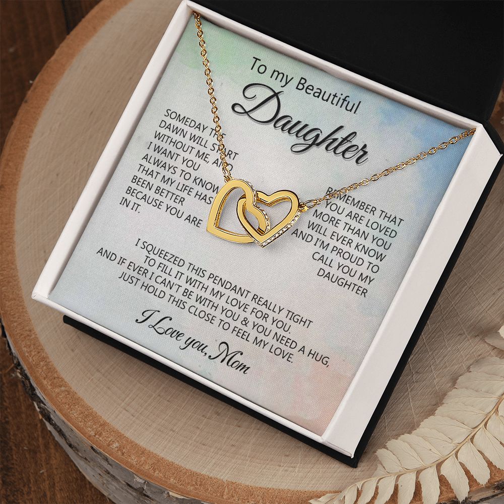 Jewelry Pendant Present for Daughter, To My Daughter Gift Necklace from Mom, Mother Daughter Gift Ideas, Birthday Christmas Gift Graduation Gifts for Daughters, Mother and Daughter Necklace 14 Interlocking Hearts Necklace