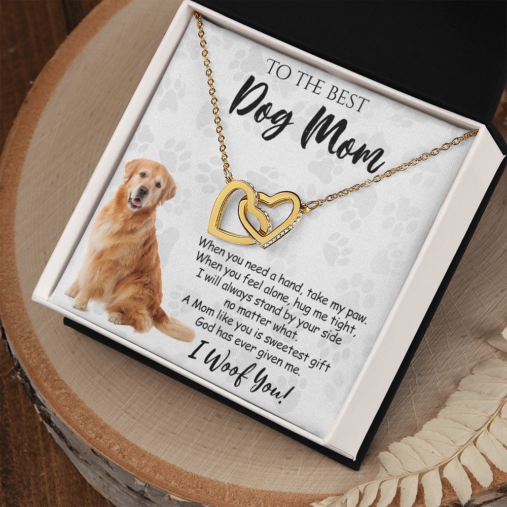 To The Best Golden Retriever Dog Mom Knot Necklace Mother's Day Gift , I Woof You Quote Gift Card, Message Card Jewelry For Dog Lovers, Necklace For Mom Interlocking Hearts Necklace