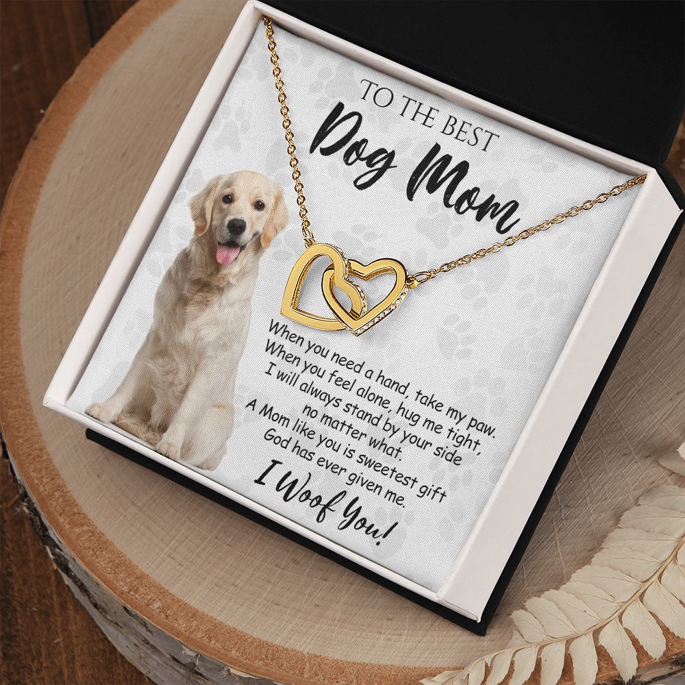 To The Best Golden Retriever Dog Mom Knot Necklace Mother's Day Gift , I Woof You Gift Card, Message Card Jewelry For Dog Lovers, Necklace For Mom Interlocking Hearts Necklace