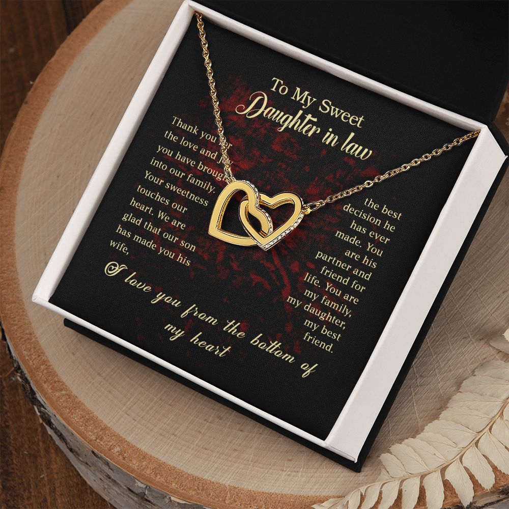 To my Daughter In Law Necklace Pendant Thank You For The Love And Joy With Message Card Gift Box Gift For To Daughter, Daughter In Law On Birthday Anniversary Gift Interlocking Hearts Necklace
