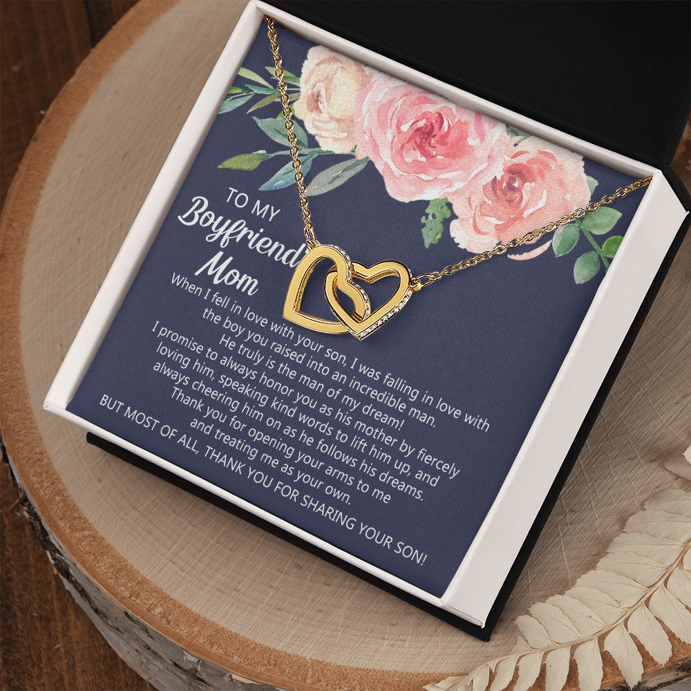 Personalized Gift for Boyfriends Mom, Boyfriends Mom Gift, Message Card Jewelry, To My Boyfriend's Mom Necklace with Message Card, Birthday Mother's Day Necklace for Boyfriend Mother Interlocking Hearts Necklace
