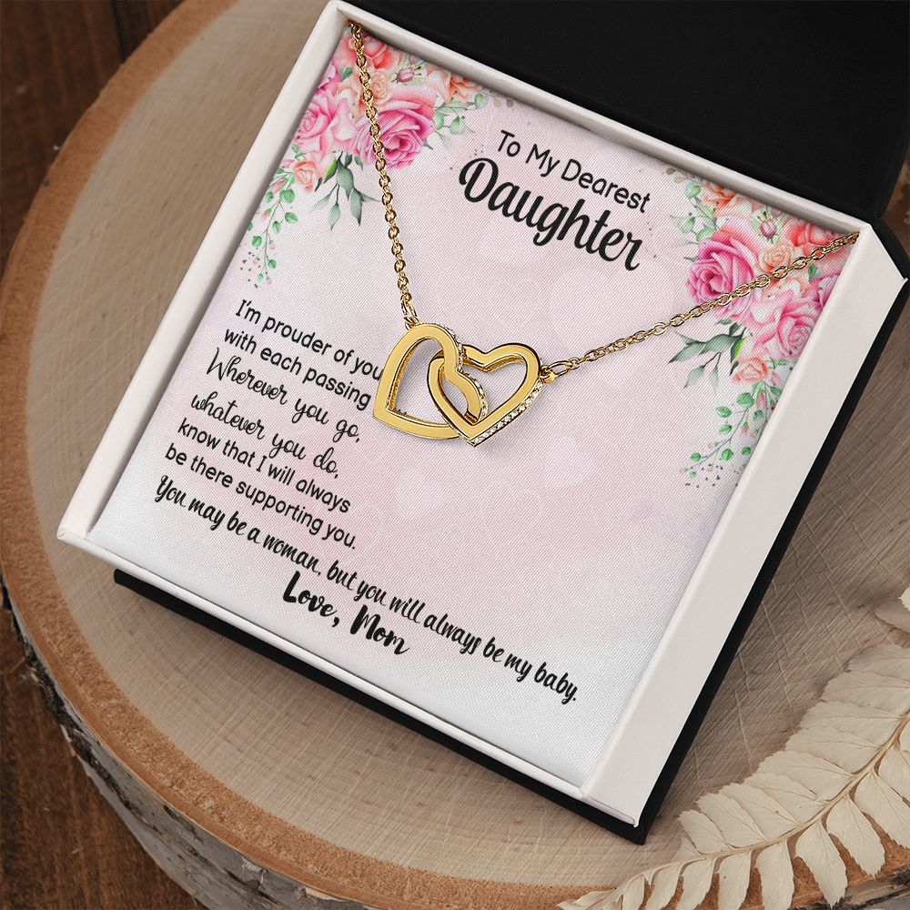 To My Daughter Necklace Gift from Mom, Mother and Daughter Jewelry Necklace for Girls, Mother Daughter Gift Ideas, Jewelry Pendant Necklace Interlocking Hearts Necklace